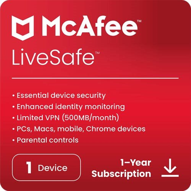 McAfee LiveSafe ANTIVIRUS - 1 Device, 1 Year Subscription 