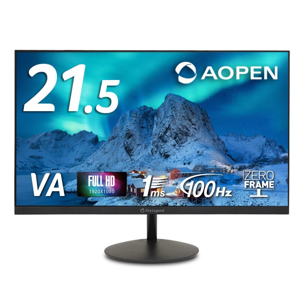 AOPEN モニター 21.5インチ フルHD 非光沢 広視野角VA 100Hz 1ms(TVR)  AdaptiveSync HDMI 1.4 ミニD-Sub 15ピン スピーカー・ヘッドホン端子 ゼロフレームデザイン ブラック 22SB2QHbmix