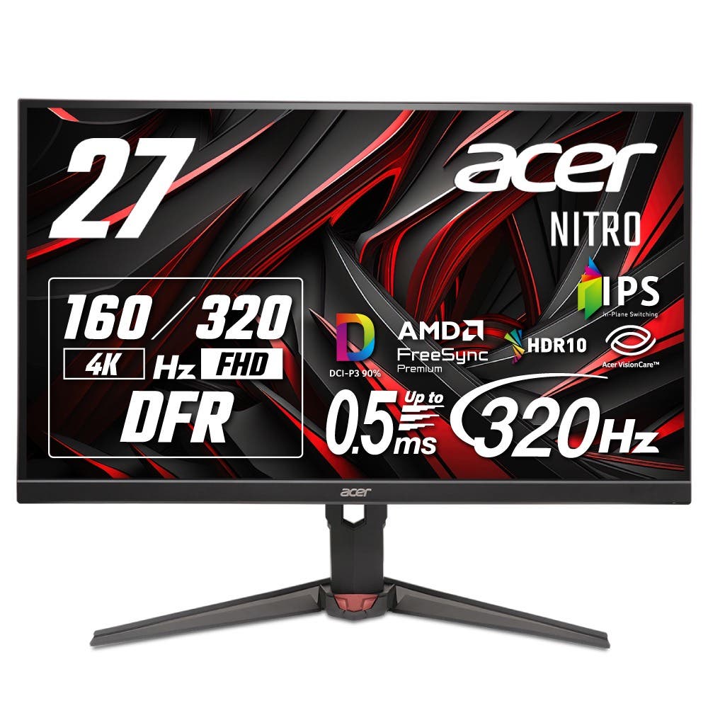 Acer Nitro ゲーミングモニター 27インチ 可変リフレッシュレート 0.5ms 320Hz 160Hz IPS 非光沢  DCI-P3 90% エルゴスタンド AMD FreeSync Premium HDR10 ブルーライト低減 ブラックブースト HDMI 2.1 DisplayPort v1.4 スピーカー・ヘッドホン端子 XV270KV4bmiiprx