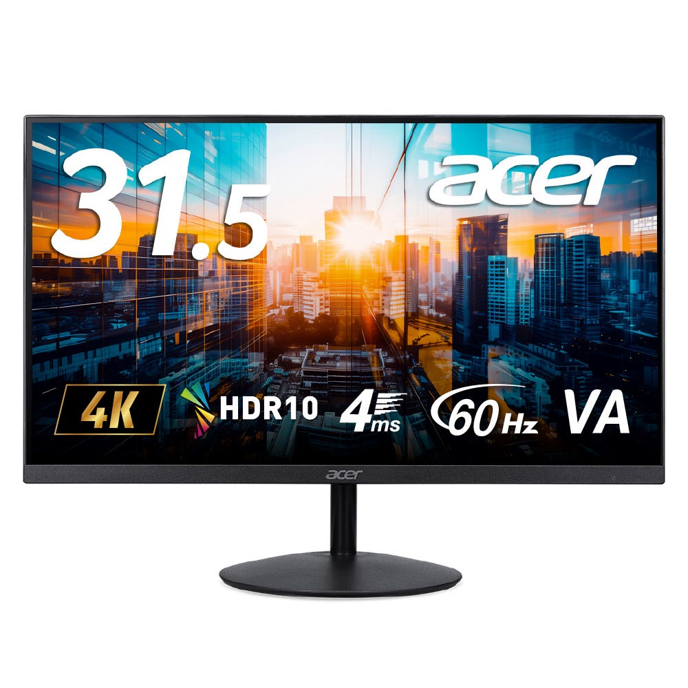 Acer Acer 4K モニター  31.5インチワイド VA 非光沢 NTSC 72% Adaptive Sync HDR 10 HDMI 2.0 DisplayPort1.2 スピーカー内蔵 ヘッドホン端子 VESAマウント対応 SB322QKbmiipx - スペック詳細