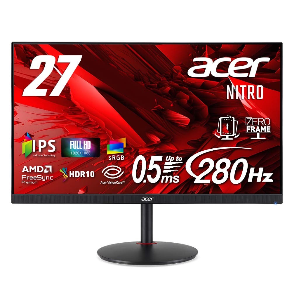 Acer Nitro ゲーミングモニター 27インチ フルHD IPS 非光沢 280Hz 0.5ms(GTG)  AMD FreeSync Premium sRGB 99% HDR10 ブラックブースト エルゴスタンド ブルーライト低減 HDMI 2.0 DisplayPort v1.2 スピーカー・ヘッドホン端子 ゼロフレーム VESAマウント XV271Zbmiiprx