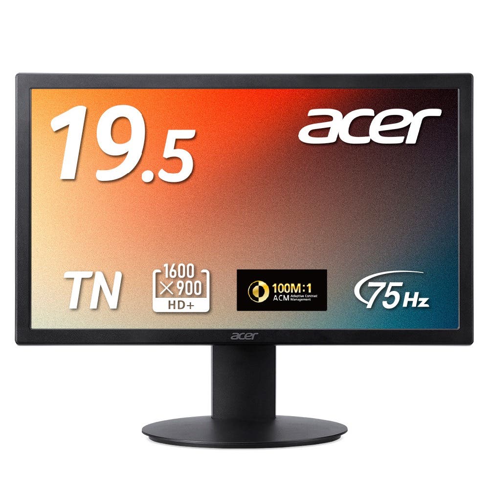Acer Acer モニター 19.5インチ HD+ (1600x900) 非光沢 TN 75Hz 6ms (GTG) NTSC 72% HDMI 1.4 ミニD-Sub 15ピン スピーカー・ヘッドホン端子非搭載 VESAマウント対応 E200Qbi - スペック詳細