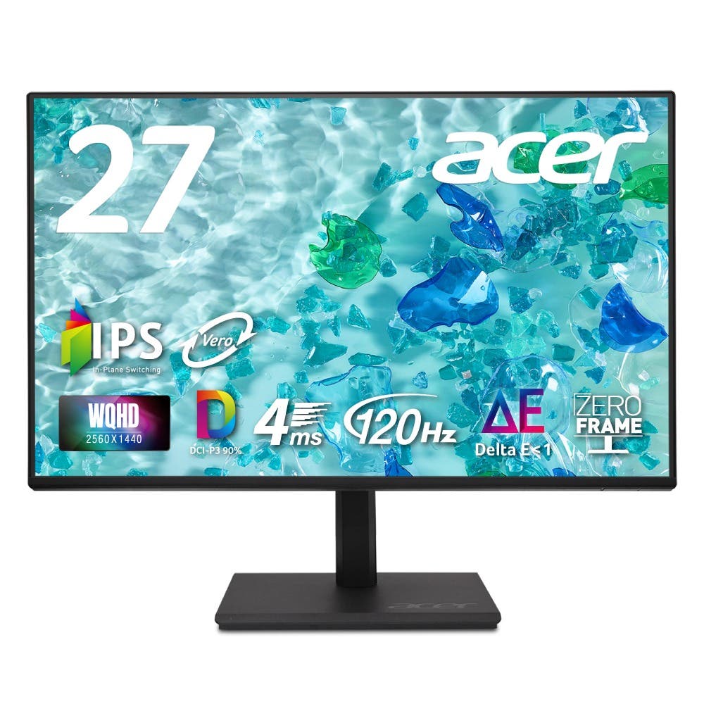 Acer モニター 27インチ WQHD IPS 非光沢 120Hz 4ms（GTG） DCI-P3 90%、Delta E<1 HDMI 2.0 DisplayPort v1.4 USBポート エルゴスタンド ヘッドホン端子 スピーカー ゼロフレームデザイン 左右首振り機能 高さ調整機能 VESAマウント対応 B277UGbmiiprzx