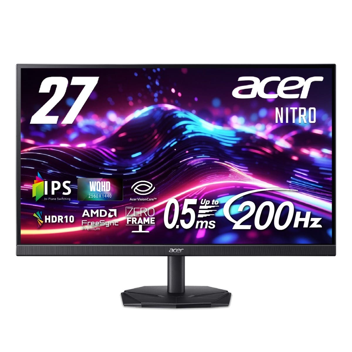 Acer Nitro ゲーミングモニター 27インチ IPS WQHD 非光沢 200Hz 0.5ms DCI-P3 90% ブラックブースト HDR10 AMD FreeSync Premium HDMI 2.0 DisplayPort v1.4 スピーカー・ヘッドホン端子搭載　ゼロフレームデザイン ゲーミングモニターNitro KG271UX1bmiipx