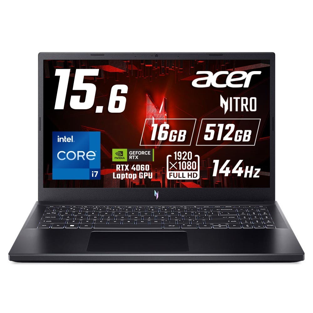 Acer Nitro V 15 ゲーミングノートパソコン GeForce RTX 4060 Laptop GPU 15.6インチ Core i7 16GBメモリー 512GB SSD フルHD 144Hz IPS Windows 11 Home ANV15-51-N76Y46/4