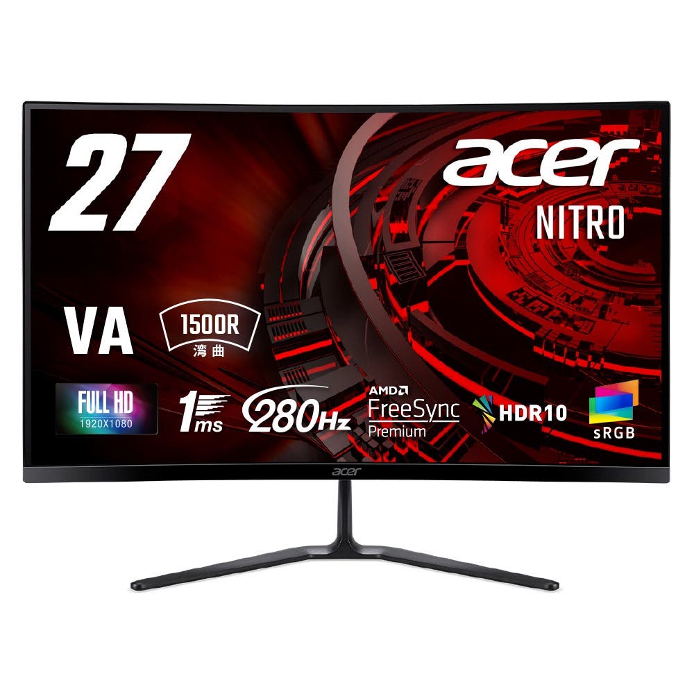 Acer Nitro 湾曲 ゲーミングモニター 27インチ フルHD VA 非光沢 280Hz 1ms sRGB 99% AMD FreeSync Premium HDR10 VRB HDMI 2.0 DisplayPort 1.4 ヘッドホン端子・スピーカー搭載 ED270Zbmiipx