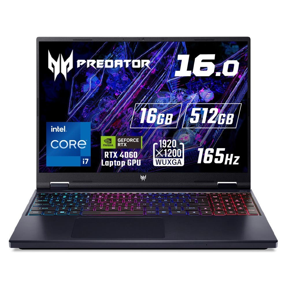 Acer Predator Helios Neo 16 Windows 11 Home  第14世代 Intel Core i7 RTX 4060 Laptop GPU 16GBメモリー 512GB SSD 16インチ 16：10 WUXGA IPS 165Hz 3ms 非光沢パネル Wi-Fi 6E対応 第5世代AeroBlade 3Dファンテクノロジー アビサルブラック PHN16-72-N76Y46