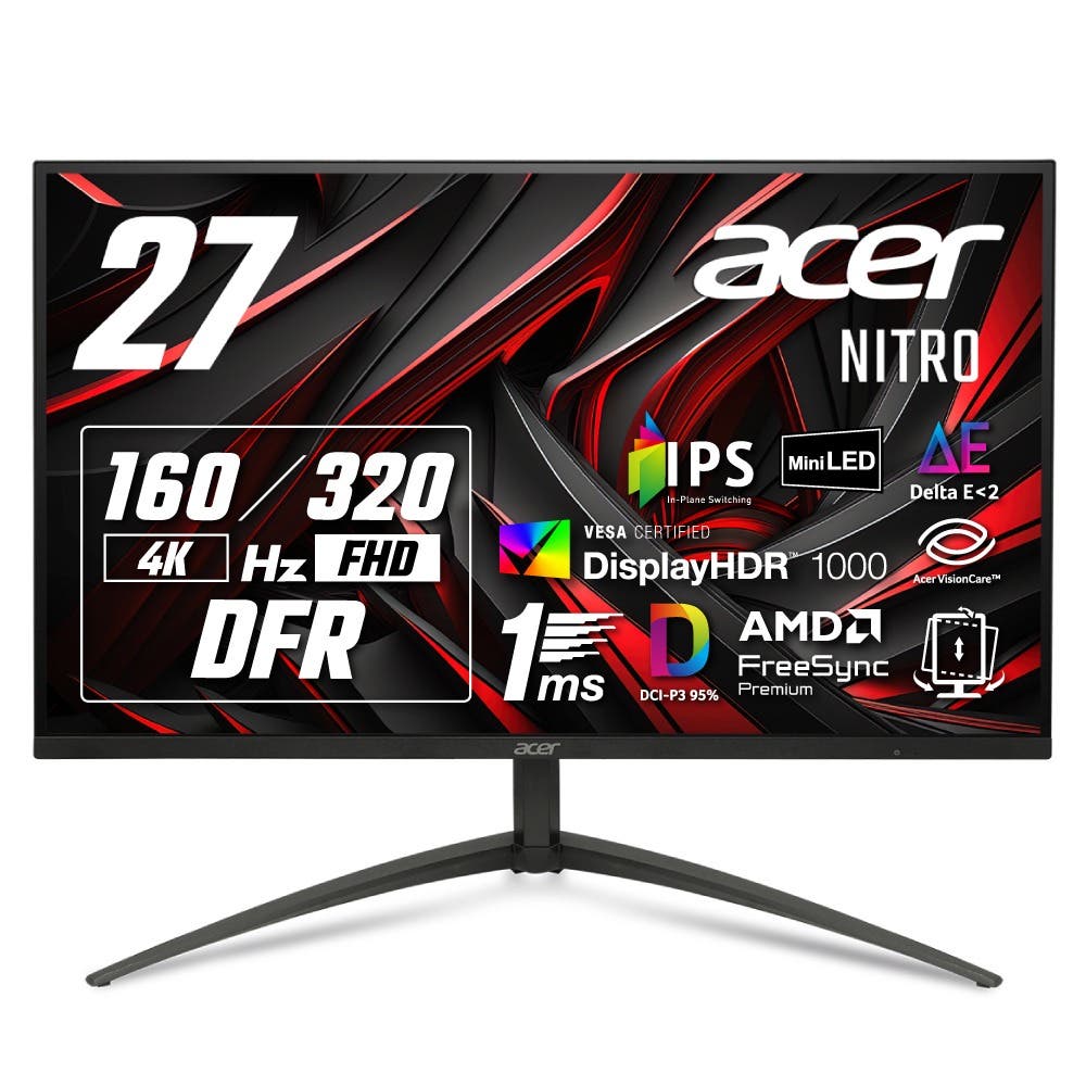 Acer Nitro ゲーミングモニター 27インチ 可変リフレッシュレート 1ms 320Hz(FHD) 160Hz(4K) IPS Mini LED Delta E <2  DCI-P3 95% HDR 1000 AMD FreeSync Premium エルゴスタンド HDMI 2.1 DisplayPort v1.4 USB 2.0 ヘッドホン端子 XV275KP5biipruzx