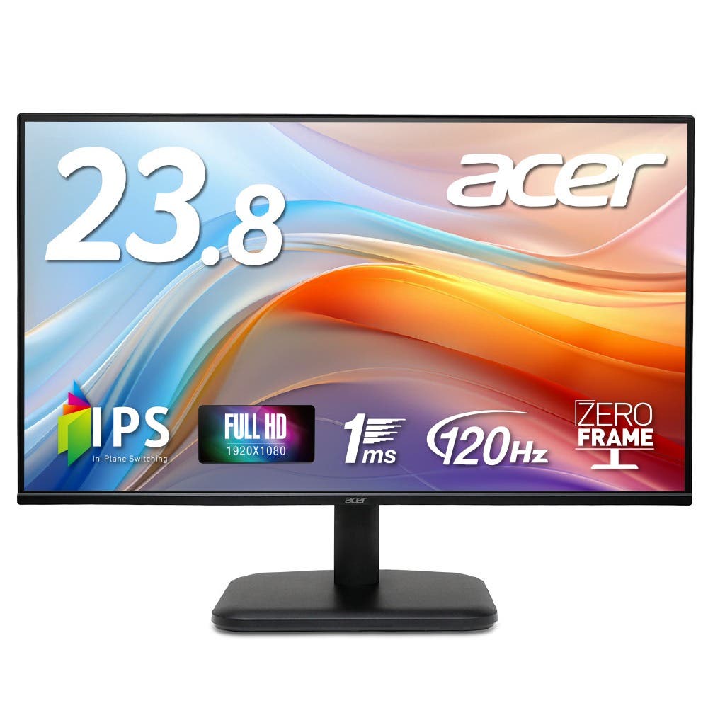 Acer モニター 23.8インチ フルHD 非光沢 IPS 120Hz 1ms(VRB) sRGB 99% AdaptiveSync HDMI 1.4 ミニD-Sub 15ピン スピーカー・ヘッドフォン端子 音声入力端子 VESAマウント対応 ゼロフレームデザイン EK241YGbmix