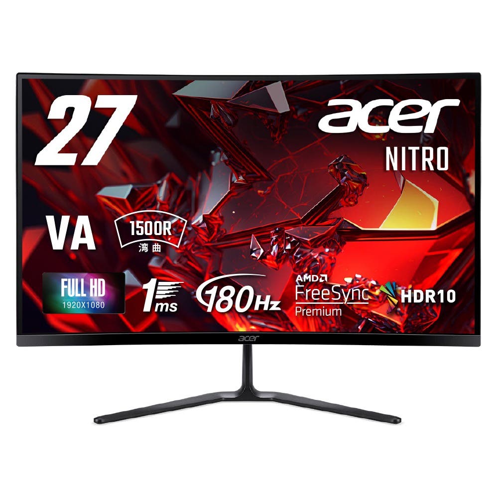 Acer Nitro 湾曲 ゲーミングモニター 27インチ フルHD VA 非光沢 180Hz 1ms NTSC 72% AMD FreeSync Premium HDR10 VRB HDMI 2.0 DisplayPort v1.4 ヘッドホン端子・スピーカー非搭載 ED270RS3biip