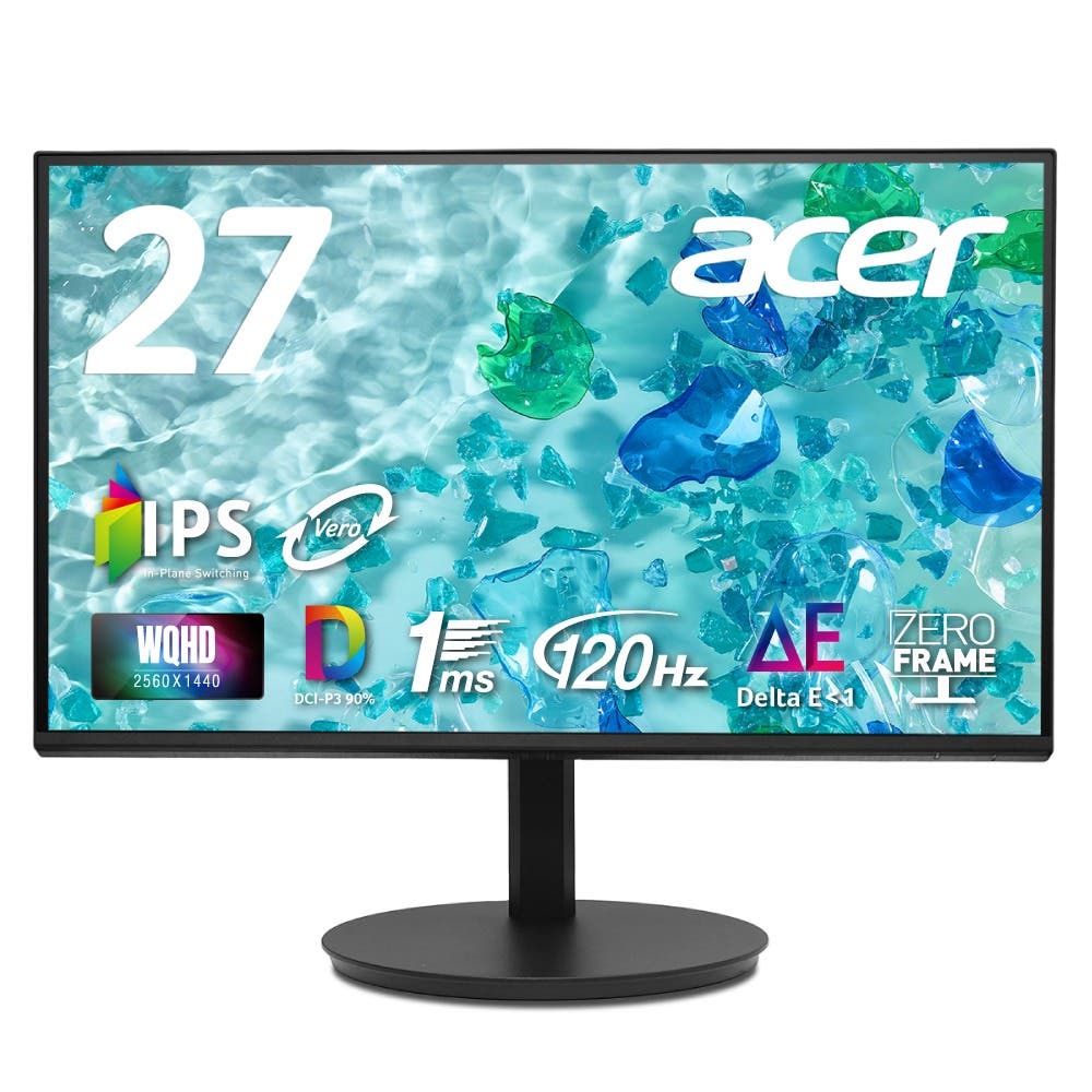 Acer モニター 27インチ WQHD IPS 非光沢 120Hz 1ms DCI-P3 90% Delta E<1 HDMI 2.0 DisplayPort v1.4 ヘッドホン端子 スピーカー ゼロフレームデザイン 左右首振り機能 高さ調整機能 VESAマウント対応 CB272UGbmiiprx