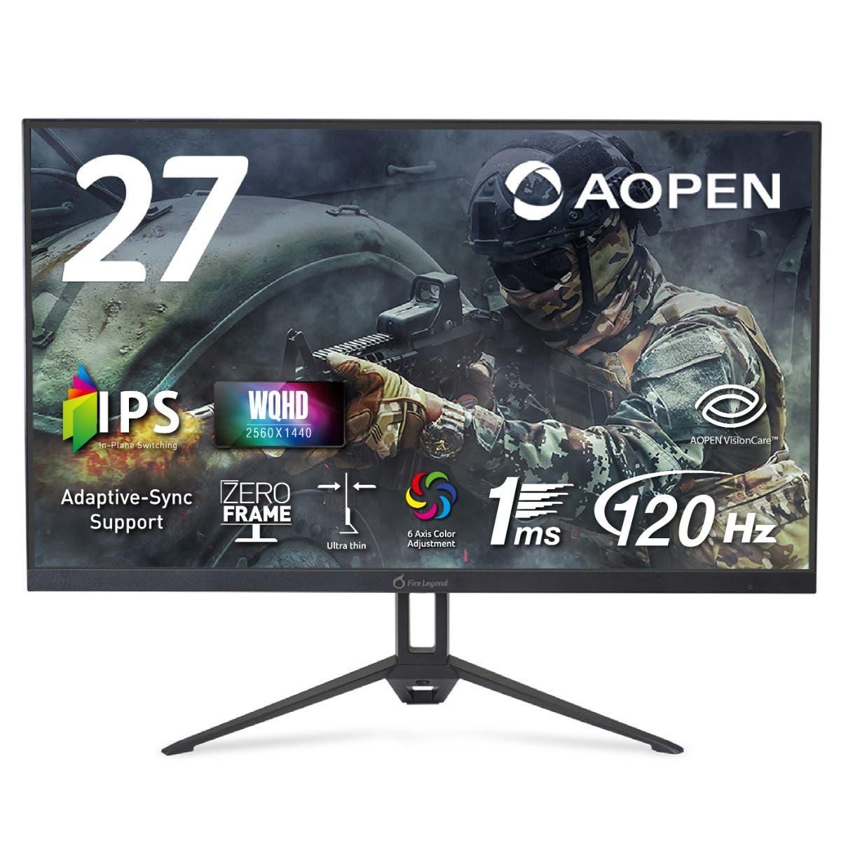 AOPEN 27インチ WQHD(2560&times;1440) IPS 非光沢 120Hz 1ms(TVR) NTSC 72% Adaptive-Sync HDR10 ゼロフレーム 超薄型 HDMI 2.0 DisplayPort v1.4 ブルーライト低減 6軸カラー VESAマウント対応 ゲーミングモニター 27KG3UG0bmiipx