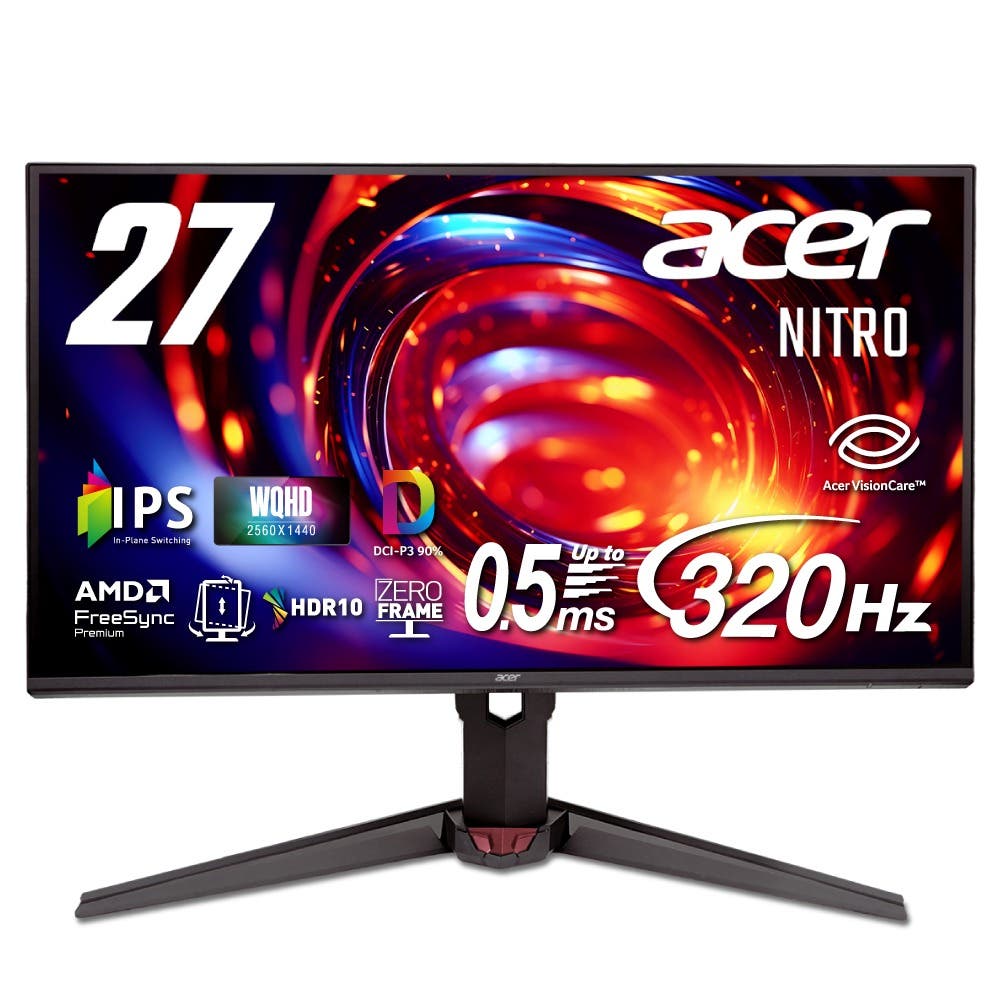 Acer 27インチ WQHD IPS 非光沢 エルゴスタンド 320Hz 0.5ms(GTG)  AMD FreeSync Premium 10億7000万色 DCI-P3 90% HDR10 ブルーライトシールド HDMI 2.1 DisplayPort v1.4 スピーカー・ヘッドホン VESA Nitro ゲーミングモニター 3年保証(パネルは1年) XV270UF3bmiiprx