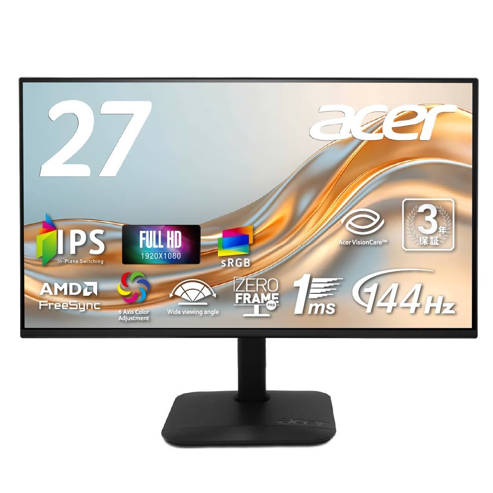 Acer モニター 27インチ IPS フルHD 144Hz 1ms(VRB) 非光沢 sRGB 99% AMD FreeSync ブルーライト低減 スピーカー内蔵 ゼロフレーム HDMI 1.4 ミニD-Sub 15ピン 6軸カラー スタンダード 3年保証(パネルは1年) KA272P6bmix