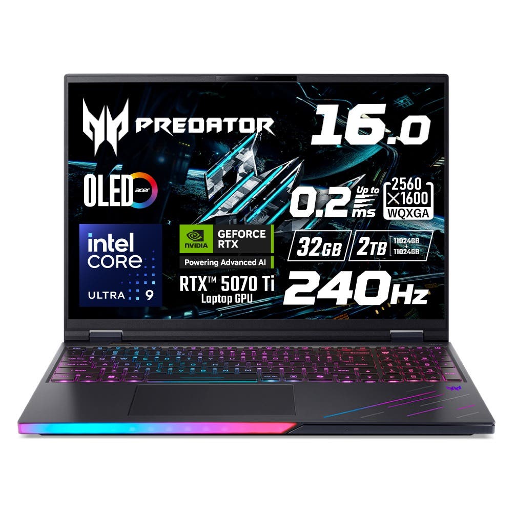 Acer Predator Helios 16 AI Core Ultra 9 275HX RTX 5070 Ti 32GBメモリー 2TB SSD 16インチ WQXGA 16:10 OLED 光沢 240Hz 第6世代 AeroBlade 3Dファン 207万画素 Webカメラ DCI-P3 100% WiFi 7 Windows 11 英字キーボード PH16-73-H932Z57T/E