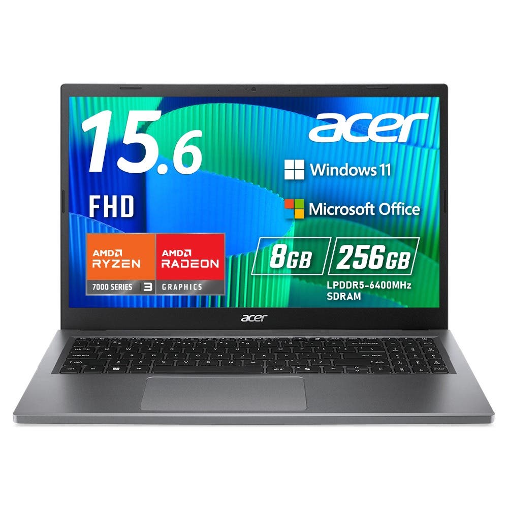 Acer Extensa 15 Windows 11 Pro 8GBメモリー 256GB SSD 15.6インチ フルHD 16:9 非光沢 Ryzen 3 7320U 10時間駆動 1.7Kg 92万画素 Webカメラ WiFi 6 Bluetooth 5.2 スピーカー・マイク内蔵 日本語キーボード CopilotキーOffice搭載 EX215-24-A38UDB4