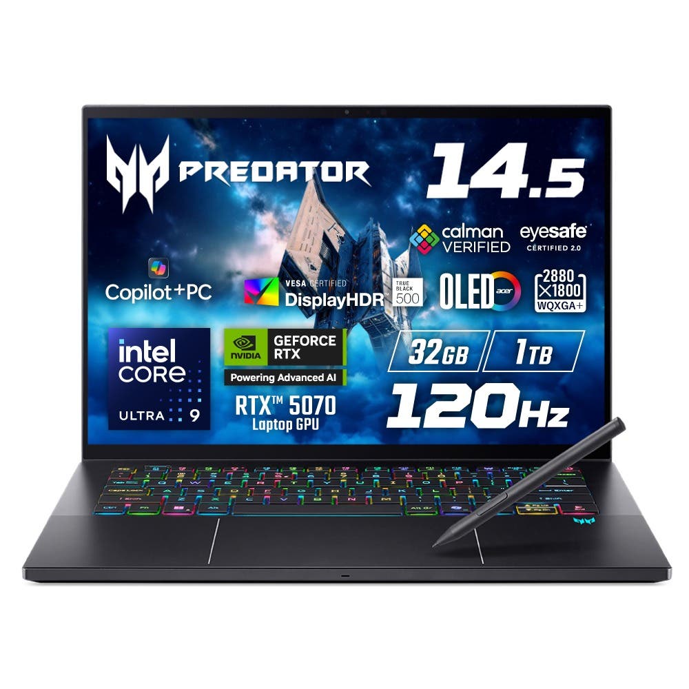 Acer Predator Triton 14 AI Core Ultra 9 288V RTX 5070 32GBメモリー 1TB SSD 14.5インチ WQXGA＋ 16:10 OLED 光沢 120Hz 第6世代 AeroBladeファン グラフェン 207万画素 Webカメラ DCI-P3 100% タッチディスプレイ スタイラスペン 英字キーボード PT14-52TP-A93Z57/E