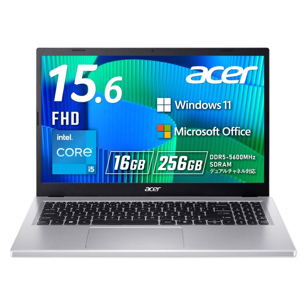 Acer Extensa 15 Windows 11 Pro ノートパソコン Core i5 第13世代 16GBメモリー 256GB SSD 15.6インチ フルHD 16:9 Office 1.78Kg 9.5時間駆動 Webカメラ スピーカー・マイク内蔵 WiFi6 対応 日本語キーボード Copilotキー ピュアシルバー EX215-57-N56UDB4