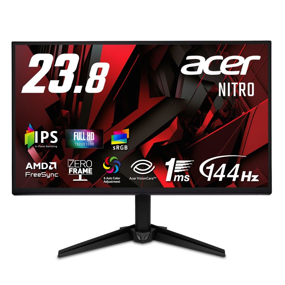 Acer 23.8インチ フルHD 144Hz 1ms(VRB) IPS 非光沢 sRGB 99% AMD FreeSync ブラックブースト VRB対応 ブルーライト低減 HDMI 1.4 DisplayPort v1.2 スピーカー・ヘッドホン端子 Acer Display Widget 6軸カラー調整 VESAマウント対応 Nitro ゲーミングモニター QG241YP6bmipx