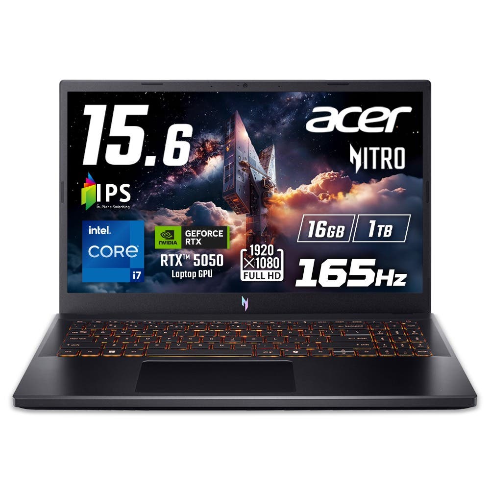 Acer Nitro V 15 Windows 11 Home Core i7 13620H RTX 5050 16GBメモリー 1TB SSD 15.6インチ フルHD 16:9 IPS 非光沢 165Hz デュアルファン デュアル吸排気 92万画素 Webカメラ  WiFi 6 Bluetooth 5.2 日本語キーボード ANV15-52-F76Z55