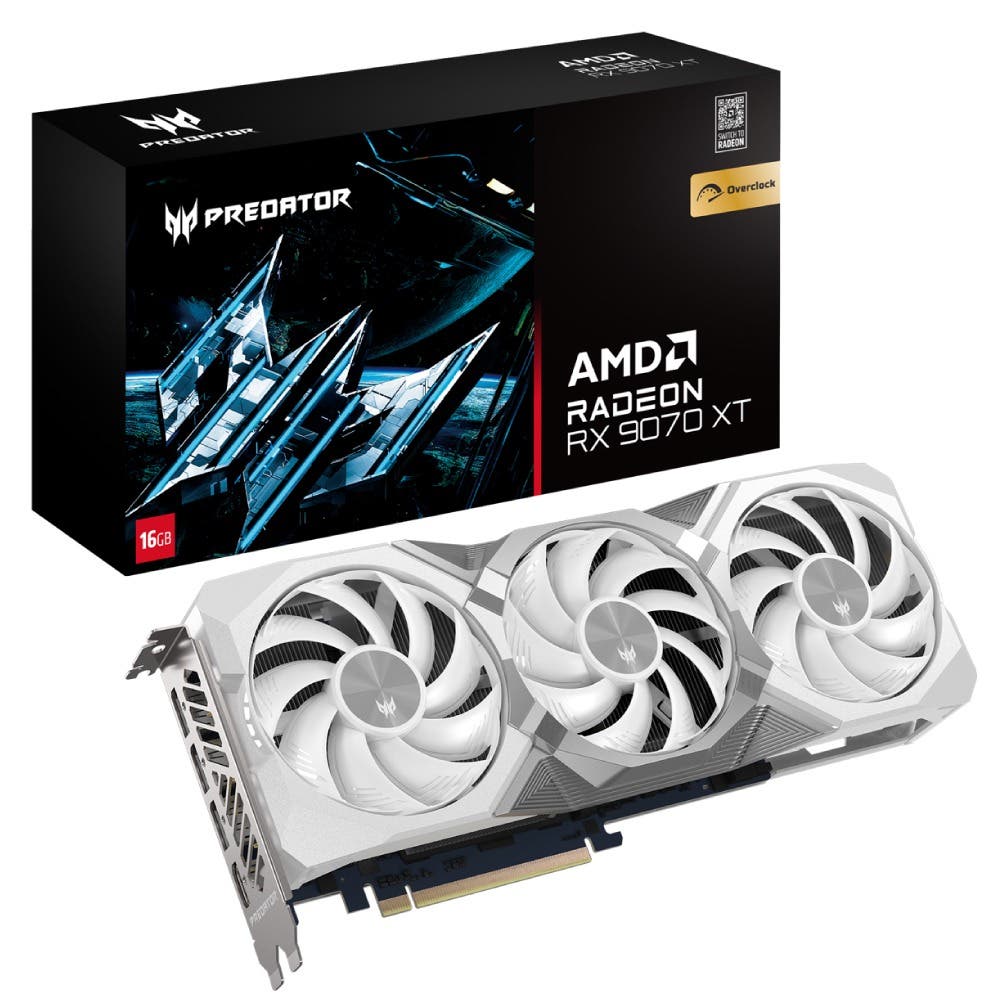 Predator BiFrost Radeon RX 9070 XT OC ホワイト 16GB GDDR6 3.1GHz ブーストクロック PCI Express 5.0 x16 DisplayPort 2.1 x3 HDMI 2.1a x1 FrostBlade 4.0 ファン×3基 PB-RX9070XT-SOC-W