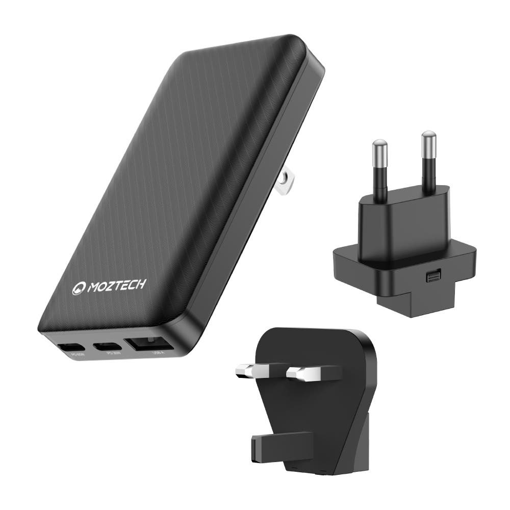 MOZTECH｜65W GaN超薄電源供應器-黑色*1+PlugMate 轉接頭-歐規*1+英規*1