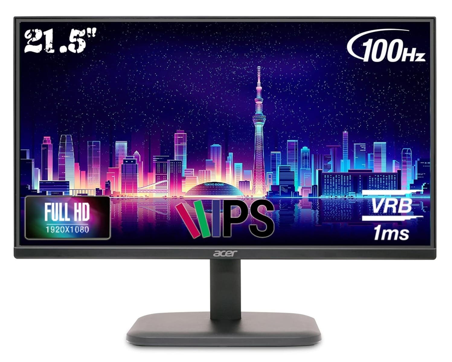 

Acer EK220Q Ebi 21.5 Inch IPS Full HD (1920x1080) Backlit LED LCD Monitor I 1 MS VRB 100Hz Refresh I 250 Nits I 99% SRGB I HDMI VGA Ports with HDMI C