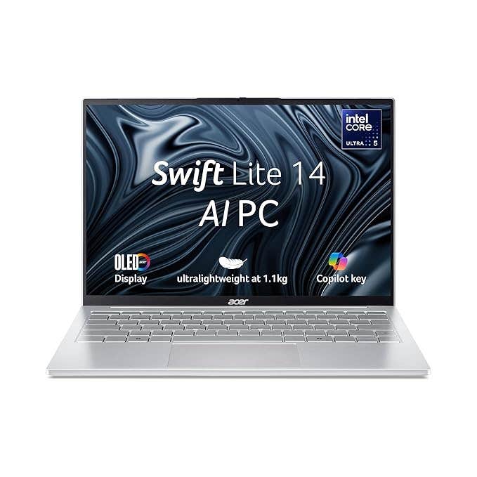 

Acer Swift Lite 14 Intel Core Ultra 5 115U Processor 16 GB RAM 1 TB SSD WUXGA OLED 14.0/35.56 cm Windows 11 Home MSO Light Silver 1.1 kg SFL14-54M Bac