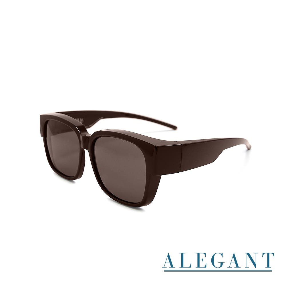 【ALEGANT】休閒時尚星曜棕方框全罩式寶麗來偏光墨鏡│外掛式UV400太陽眼鏡│套鏡-星曜棕