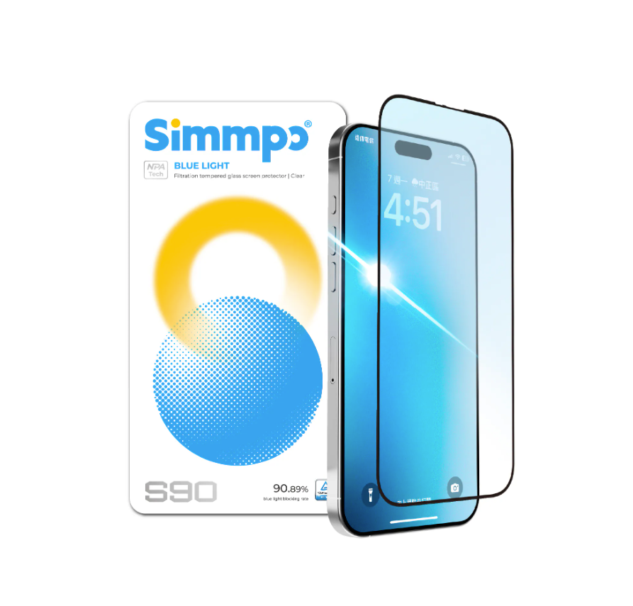 Simmpo｜S-90透明抗藍光護眼保護貼 (iPhone 16 Pro / 17 / 17 Pro)