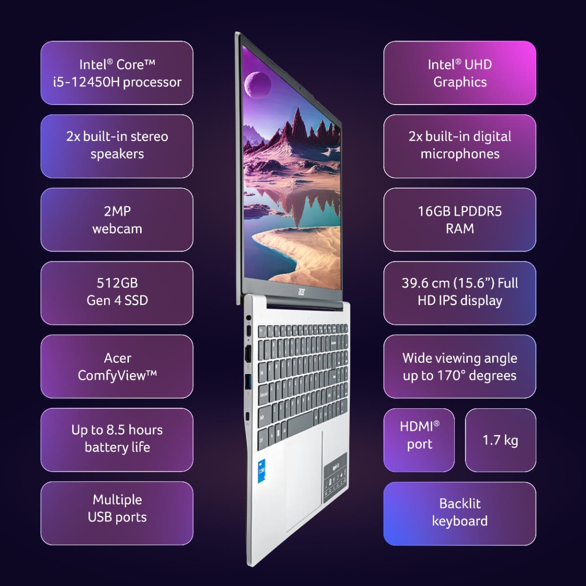 Acer Aspire Lite12th Gen Intel Core i5-12450H processor Laptop (Windows 11 Home/16 GB RAM/512 GB SSD/Intel UHD Graphics) AL15-52H with 39.6 cm (15.6)I