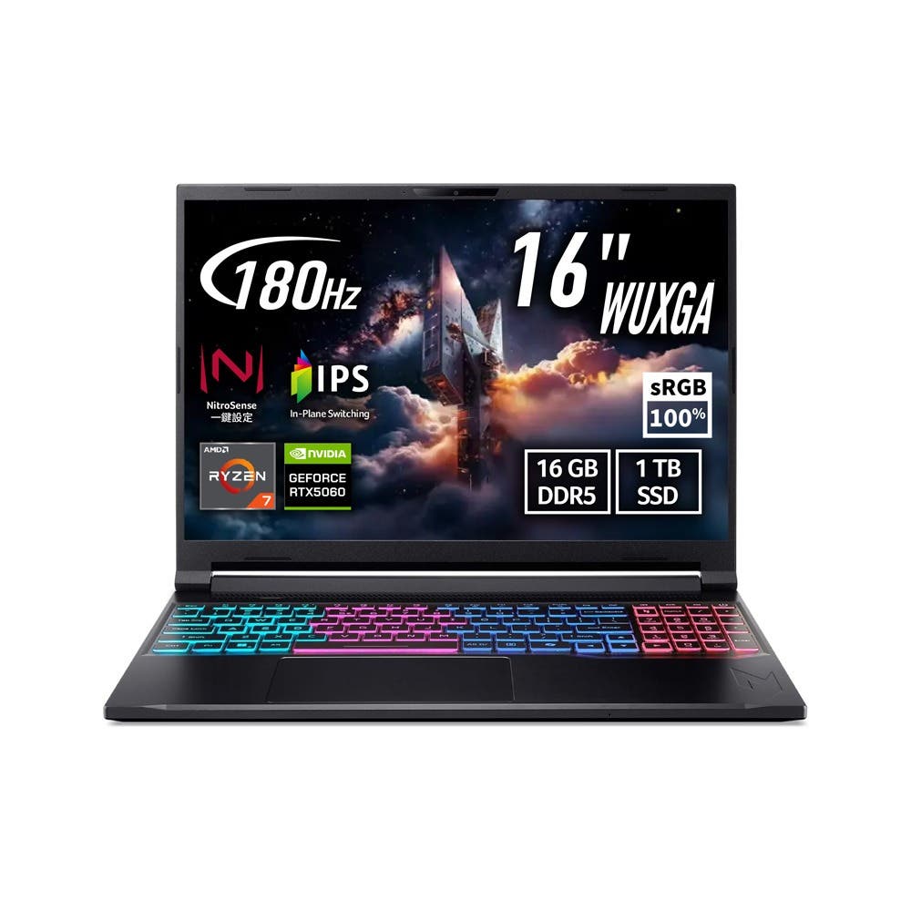 Nitro V 16S | ANV16S-41-R2D4 | RTX 5060 | Windows 11 Home | Ryzen 7 260 | 16" WUXGA IPS | 16GB | 1TB SSD | 電競手提電腦