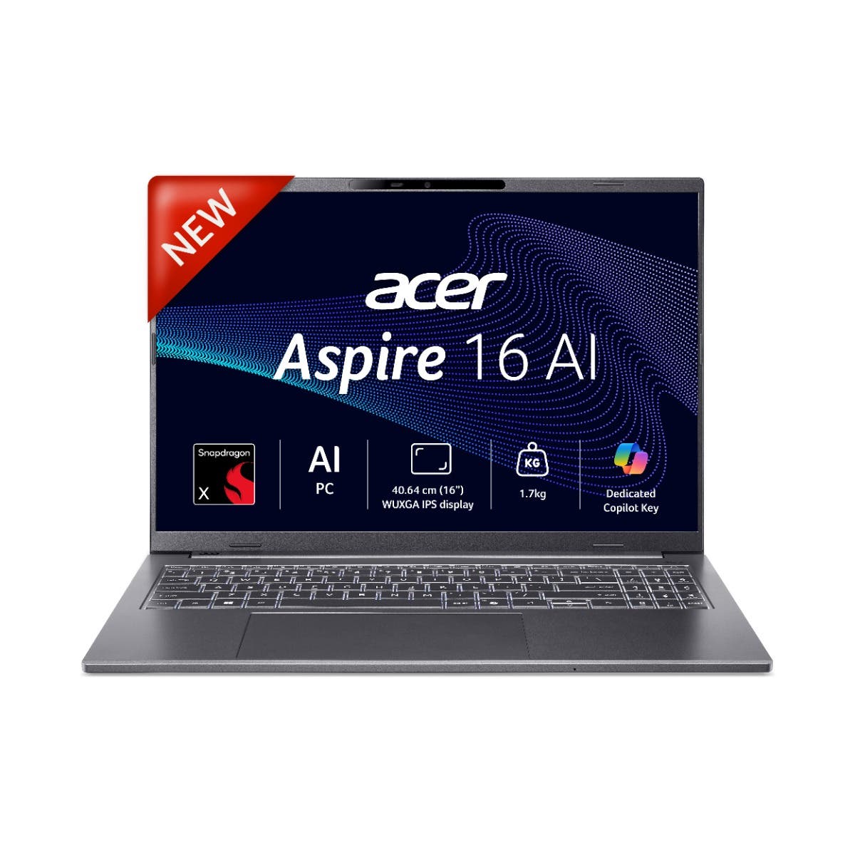 

Acer Aspire 16 AI Qualcomm Snapdragon X X1-26-100 processor 16 GB RAM 512 GB SSD 16.0/40.64 cm Windows 11 Home MSO Steel Gray 1.7 kg A16-11M Thin and