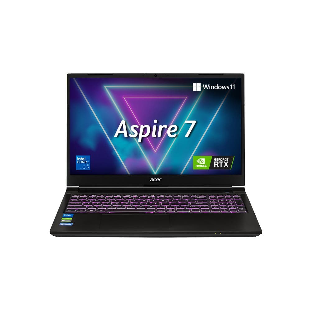 Acer Aspire 7, Gaming Laptop, Intel Core 7, NVIDIA GeForce RTX 4050 - 6GB GDDR6, 16 GB RAM, 512 GB SSD, FHD, 15.6"/39.62 cm, 144Hz, Windows 11 Home, Flame Black, 1.99 kg, A715-79G, Multi-Color illuminated full size keyboard