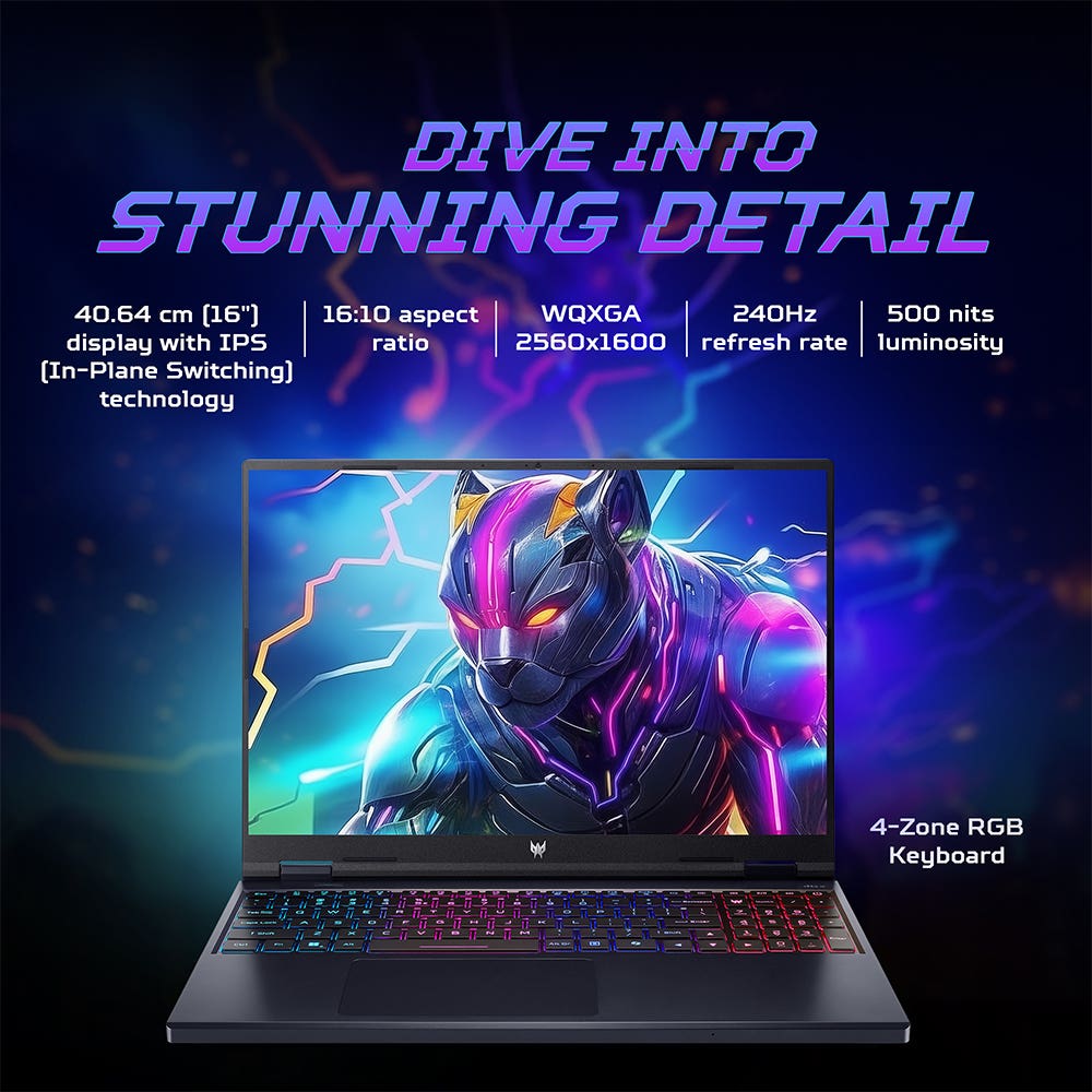 Acer Predator Helios Neo 16 14th Gen Intel Core i9 Processor Laptop (Windows 11 Home/16 GB/1 TB SSD/NVIDIA GeForce RTX 4070) PHN16-72, WQXGA LED Backlit IPS Display with 240 Hz, 500 Nits High-Brightness, Abyssal Black, 2.8 KG