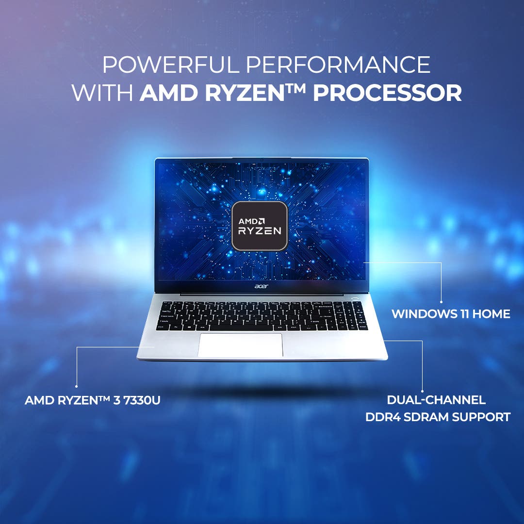 Acer Aspire 3 AMD Ryzen 3-7330U Processor Laptop (Windows 11 Home/ 8 GB/ 512 GB SSD) A325-42 with 39.6 cm (15.6") Full HD IPS Display, Pure Silver, 1.79 KG