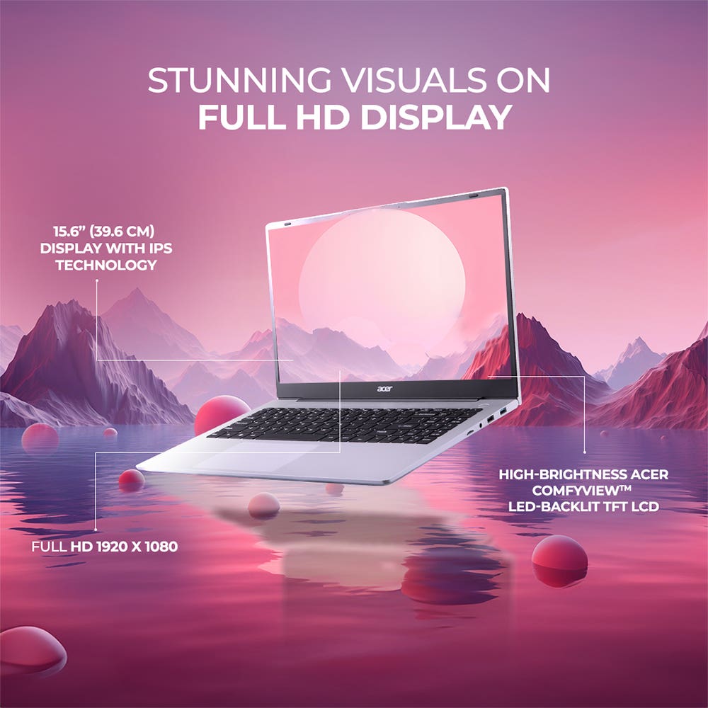 Acer Aspire 3 AMD Ryzen 3-7330U Processor Laptop (Windows 11 Home/ 8 GB/ 512 GB SSD) A325-42 with 39.6 cm (15.6") Full HD IPS Display, Pure Silver, 1.79 KG
