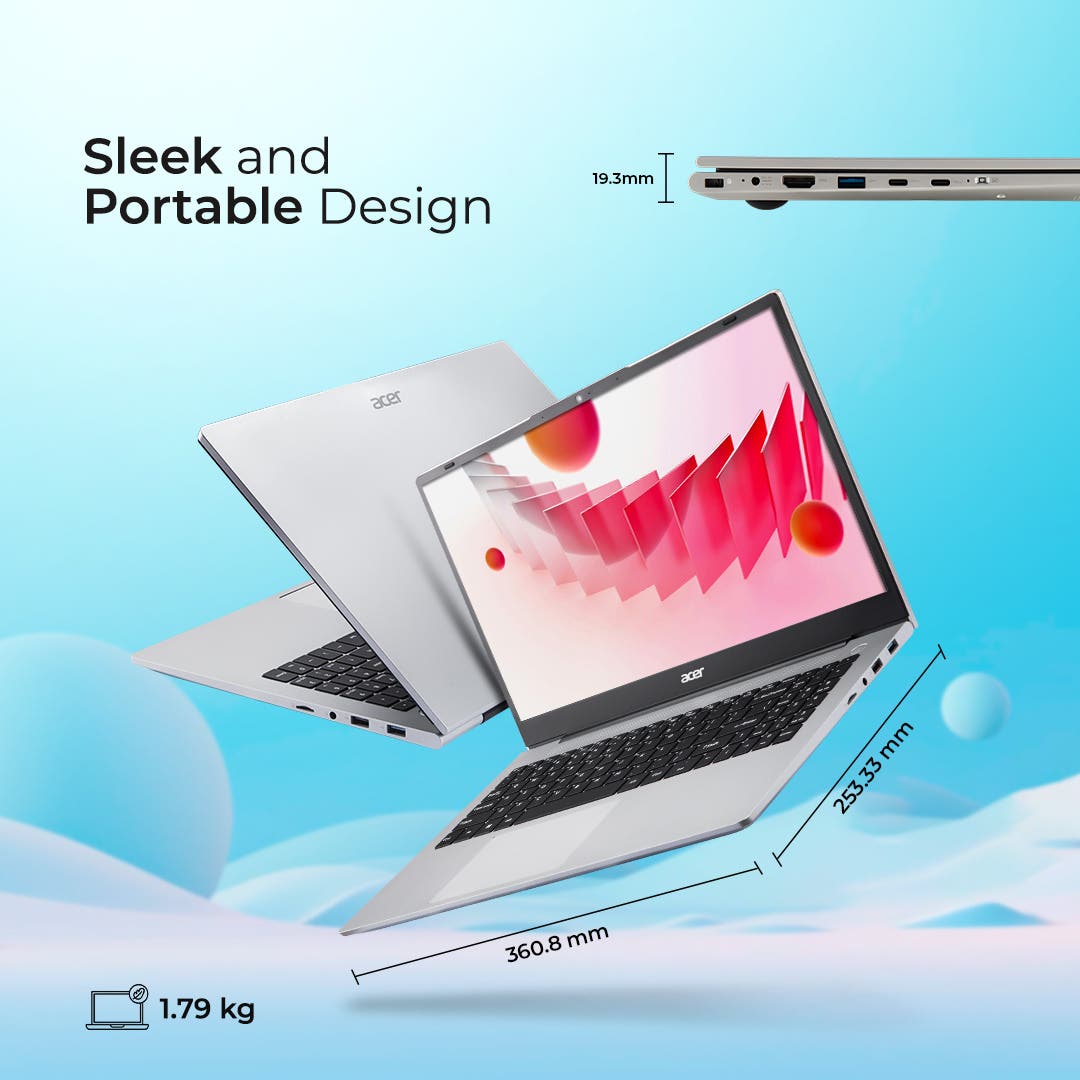 Acer Aspire 3 AMD Ryzen 3-7330U Processor Laptop (Windows 11 Home/ 8 GB/ 512 GB SSD) A325-42 with 39.6 cm (15.6") Full HD IPS Display, Pure Silver, 1.79 KG