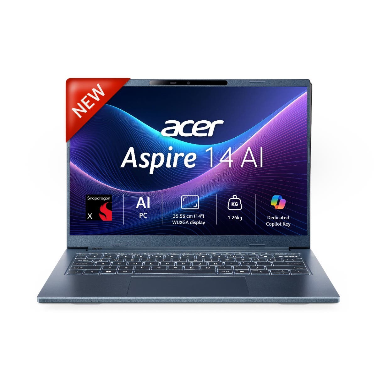 

Acer Aspire 14 AI Qualcomm Snapdragon X X1-26-100 processor 16 GB RAM 512 GB SSD 14.0/35.56 cm Windows 11 Home MSO Steam Blue 1.26 kg A16-11M Thin an
