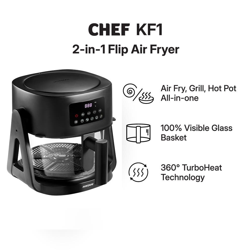 [FREE GIFT: New Moon Abalon] Acerpure Chef 2-in-1 Flip Cooker &ndash; Smart Air Fryer, Grill & Hot Pot, Low-Noise, Easy Clean, Fast Cooking (Black)