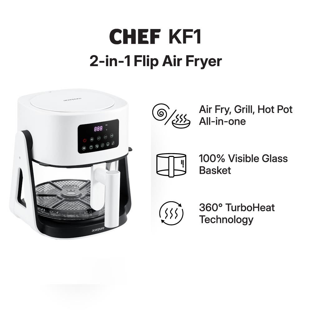 [FREE GIFT: New Moon Abalone] Acerpure Chef 2-in-1 Flip Cooker &ndash; Smart Air Fryer, Grill & Hot Pot, Low-Noise, Easy Clean, Fast Cooking (White)
