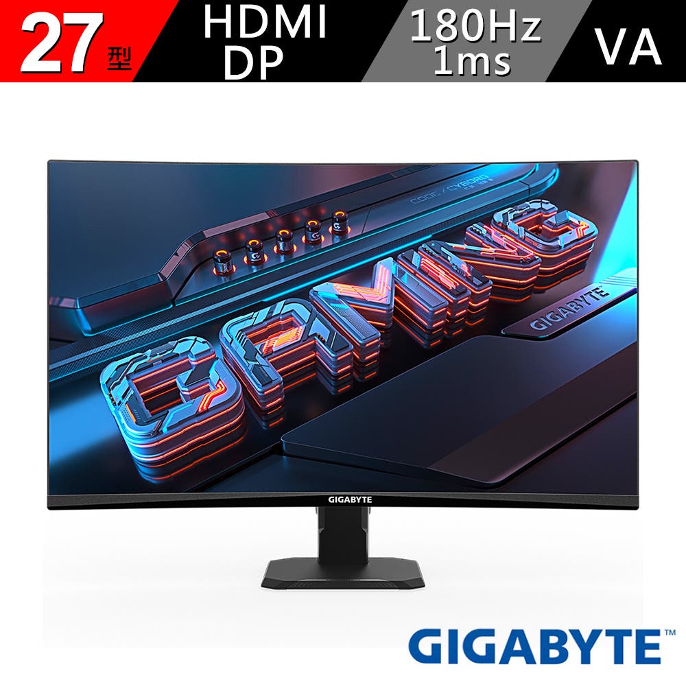 【GIGABYTE技嘉】GS27FC 27型 180Hz 1ms VA 1500R 曲面電競螢幕