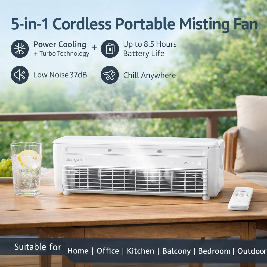 Acerpure Cozy HF2 5-in-1 Cordless Portable Misting Fan | Low Noise | 8.5H Battery | Chill Anywhere