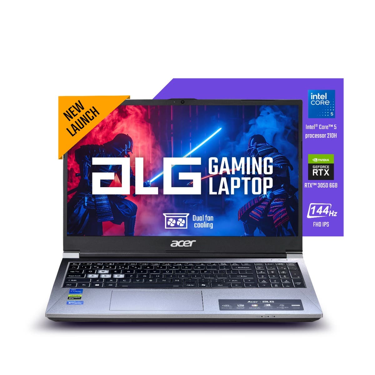 Acer ALG Gaming Laptop, Intel Core 5-210H processor, NVIDIA GeForce RTX 3050 - 6GB GDDR6, 16 GB RAM, 512 GB SSD, FHD, 15.6"/39.62 cm, 144Hz, Windows 11 Home, MS Office, Titanium Gray, 1.99kg, AL15G-53, RGB keyboard