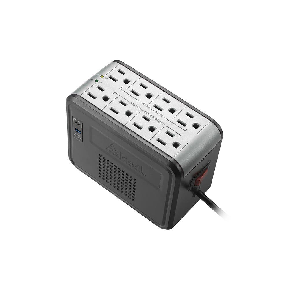 愛迪歐IDEAL 1KVA 穩壓器AVR【USB-A+C充電孔】PSCU-1000[冷銀灰]