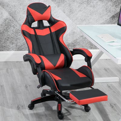 【SIDIS】黑紅色電競椅帶抬腳墊(椅背後仰鎖定、伸縮抬腿墊、附腰頸双枕、強化電鍍五爪)電腦椅 電競椅 工作椅 辦公椅