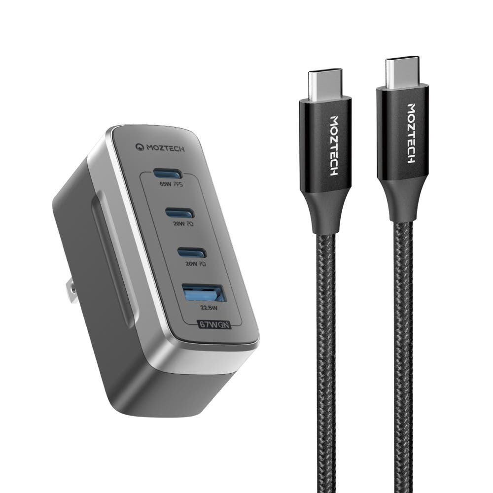 MOZTECH｜Slimo 超薄氮化鎵電源供應器-67W*1+C to C 編織傳輸充電線*1