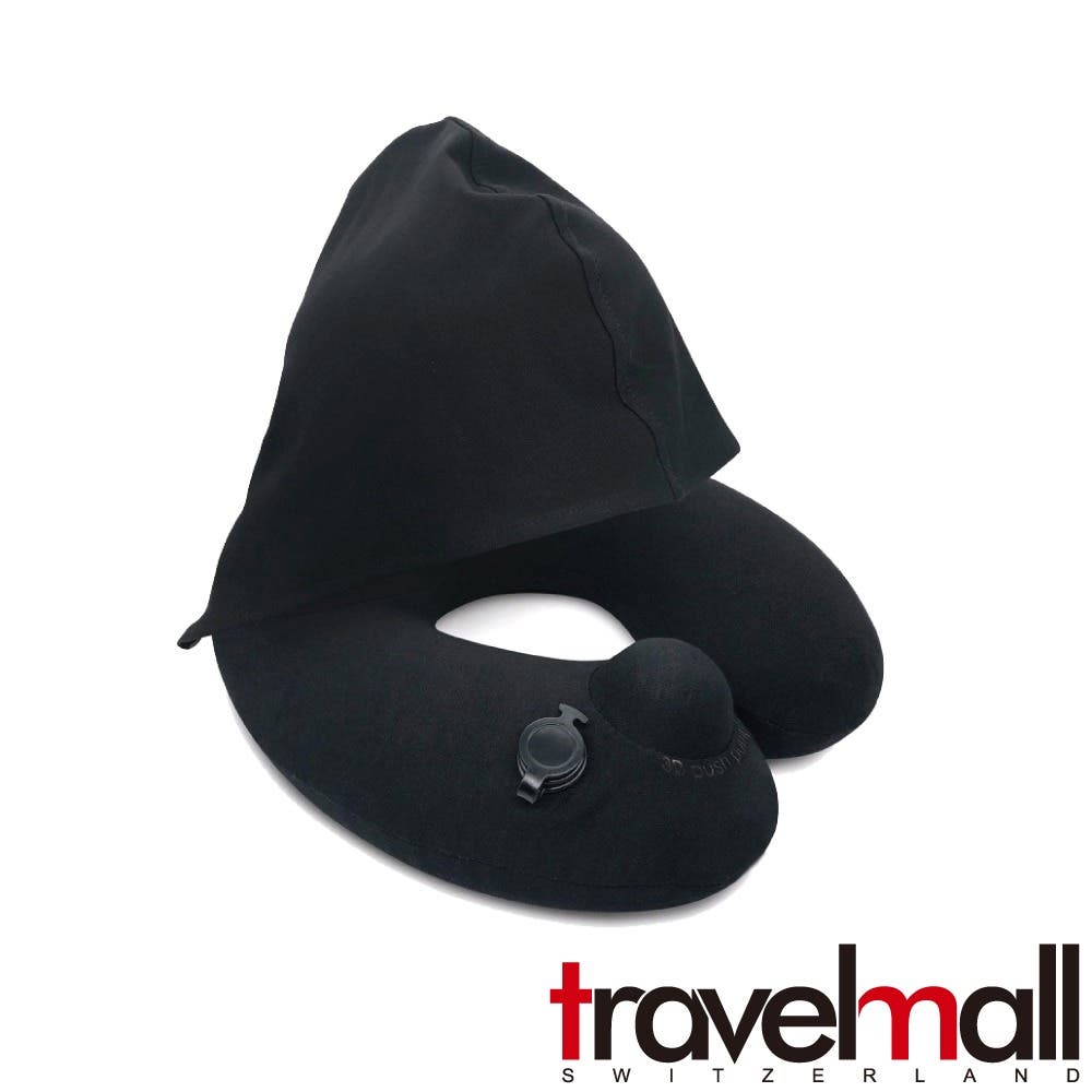 Travelmall -ECO環保3D按壓式充氣連帽枕(黑)