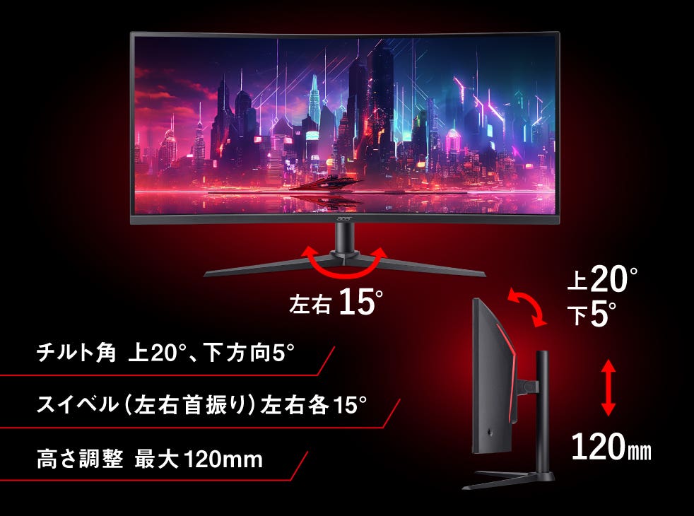 Acer Nitro 湾曲 34インチ ウルトラワイド 非光沢 UWQHD 広視野角VA